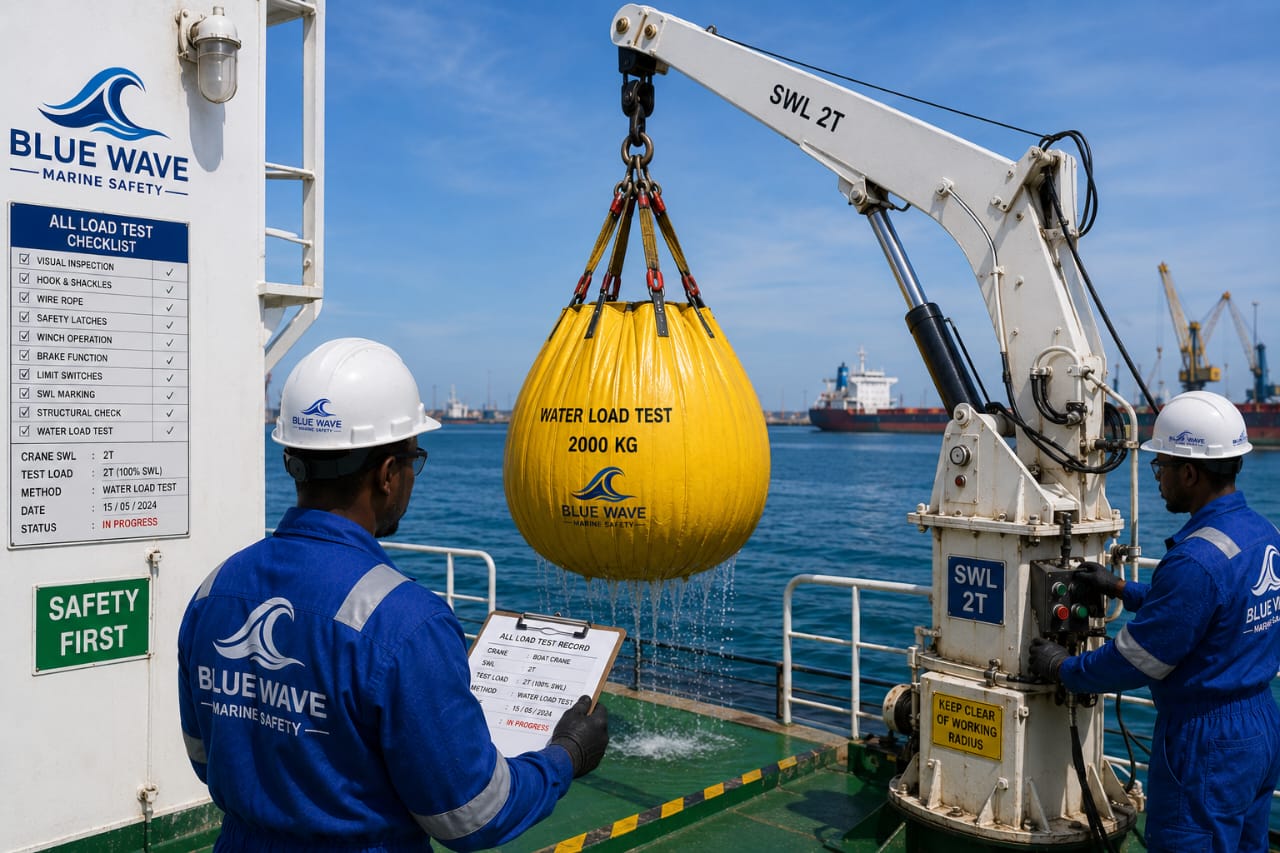 Water load testing on vessel crane